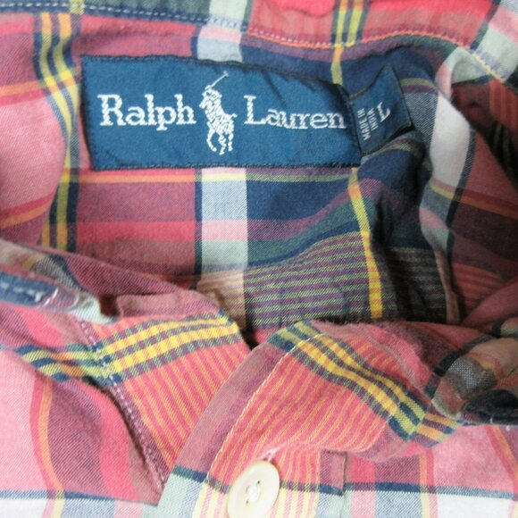 Vintage Ralph Lauren mens colorful striped plaid 1/4 button down shirt L EUC - Picture 3 of 3